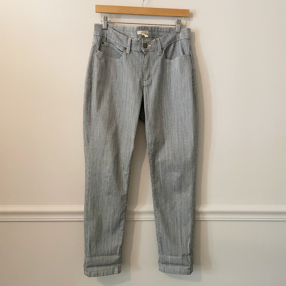 Eileen Fisher Railroad Striped Skinny Jeans Blue White Size 8 Minimalist Stretch - Picture 2 of 9